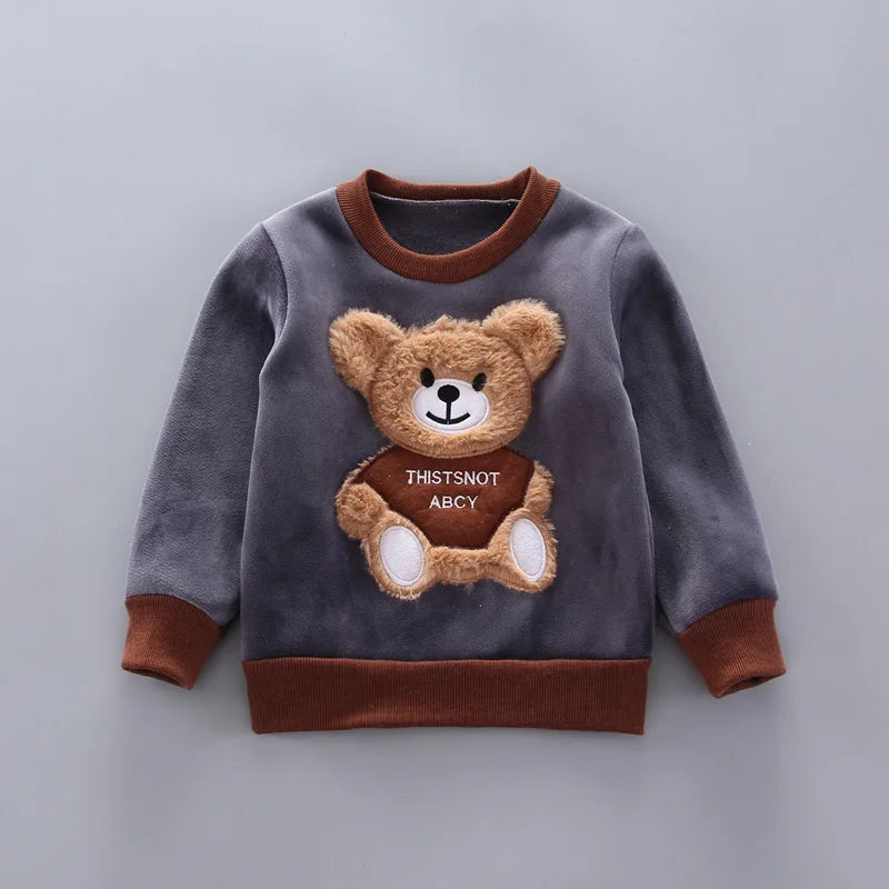 Yellow Autumn Winter Baby Boys Clothes Sets Thick Fleece Cartoon Bear Jacket Vest Pants 3Pcs Cotton Sport Suit For Girls Warm Outfits