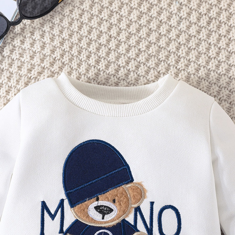 Terno For Kid 3-24Months Casual Cartoon Bear Long Sleeve tee and Navy Pants Outfit Toddler Infant Clothing Set Kids Wear