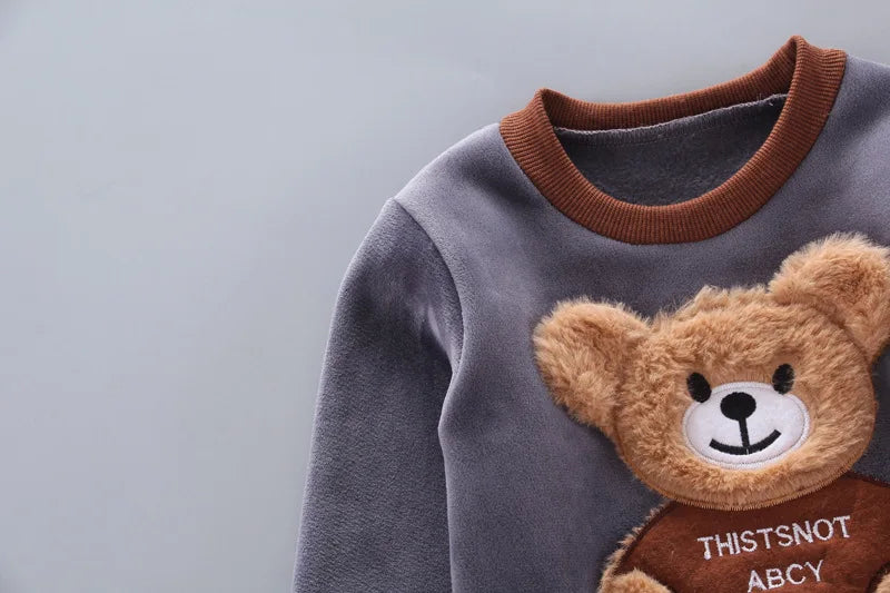 Yellow Autumn Winter Baby Boys Clothes Sets Thick Fleece Cartoon Bear Jacket Vest Pants 3Pcs Cotton Sport Suit For Girls Warm Outfits