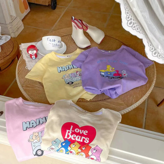 Adorable Round Neck T-Shirts with Cute Bear Prints