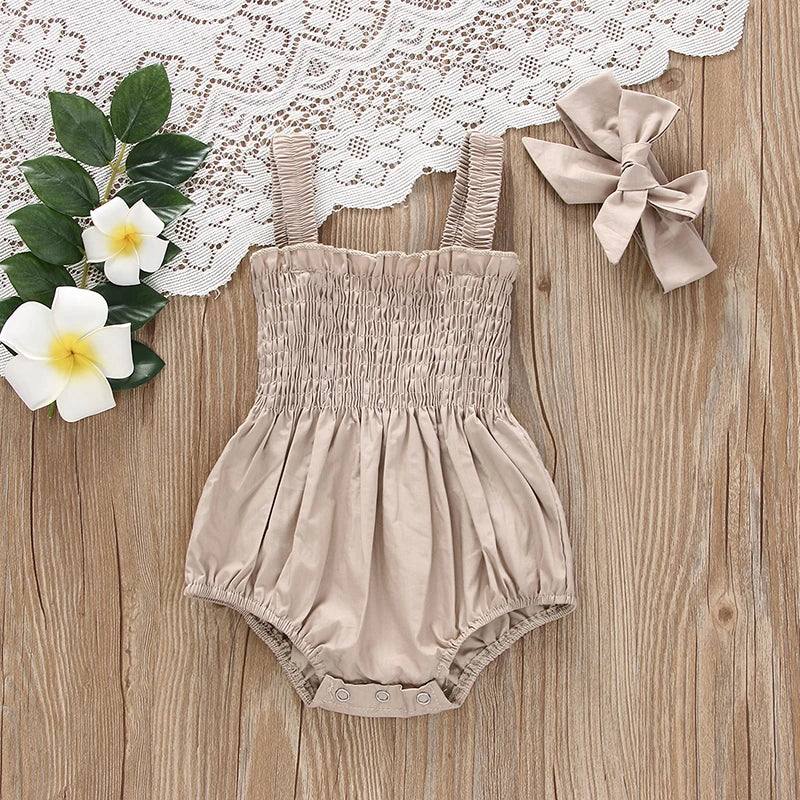 Charming Baby Girl Short Sleeve Romper with Headband Set