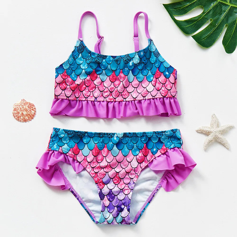 Charming Girls Swimsuits Fish Scale Print