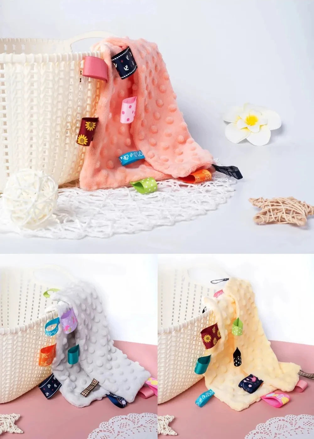 Baby Security Blanket with Colorful Tags - (Eat me) Towel