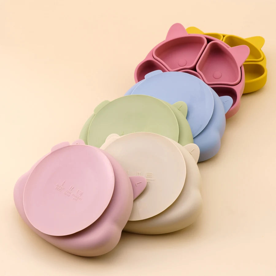 Silicone Baby Plate with Suction + 2 Small Bowls