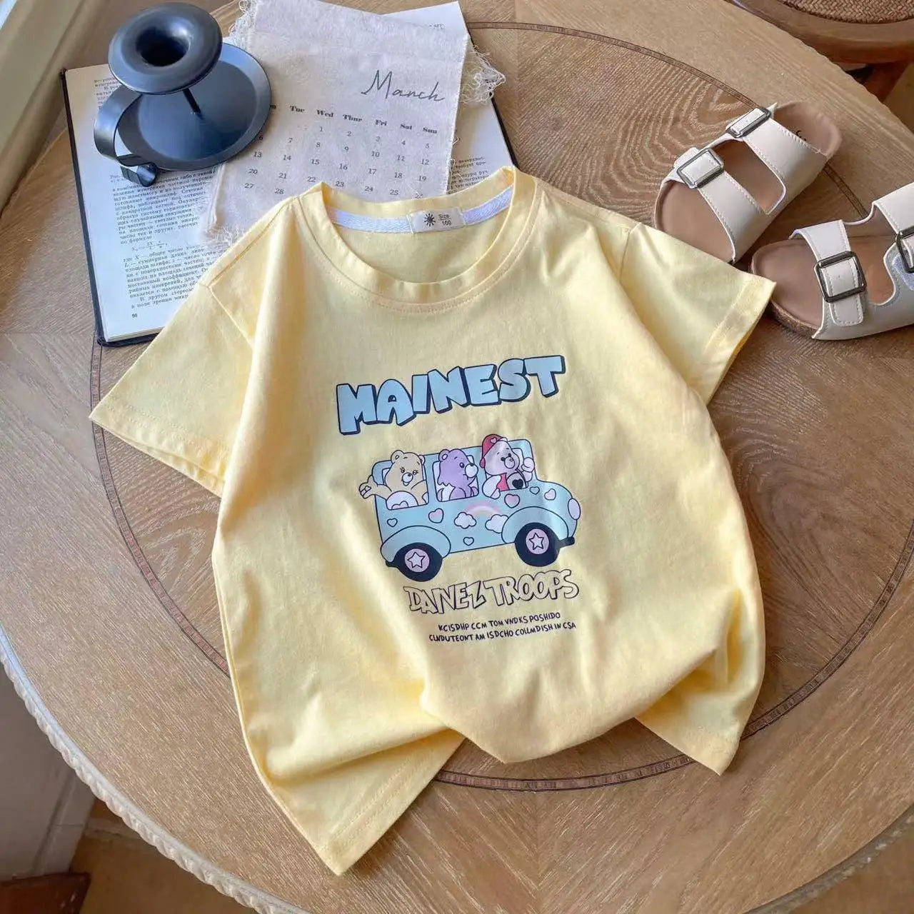 Adorable Round Neck T-Shirts with Cute Bear Prints