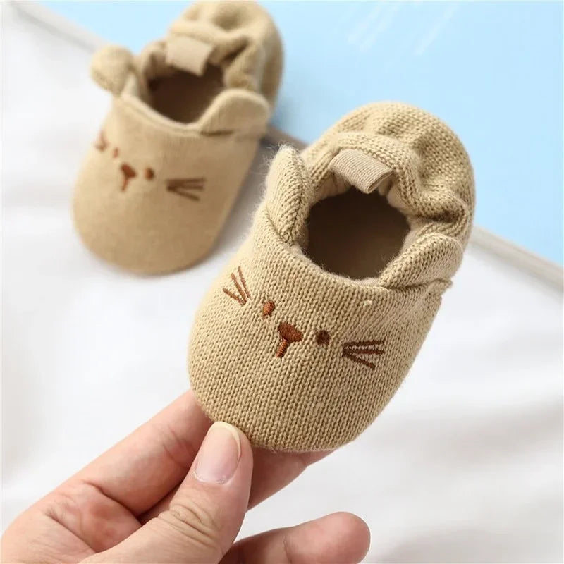 Newborn Baby Crib Shoes Boys Girls Casual First Walker Cute Animal Ear Soft Soles Anti-Slip Toddler Flat Shoes for 0-18 Months