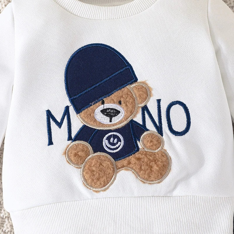 Terno For Kid 3-24Months Casual Cartoon Bear Long Sleeve tee and Navy Pants Outfit Toddler Infant Clothing Set Kids Wear