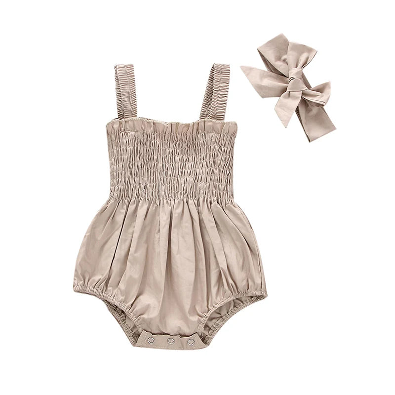 Charming Baby Girl Short Sleeve Romper with Headband Set
