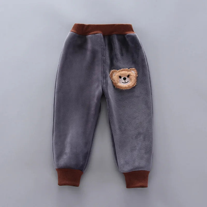 Yellow Autumn Winter Baby Boys Clothes Sets Thick Fleece Cartoon Bear Jacket Vest Pants 3Pcs Cotton Sport Suit For Girls Warm Outfits