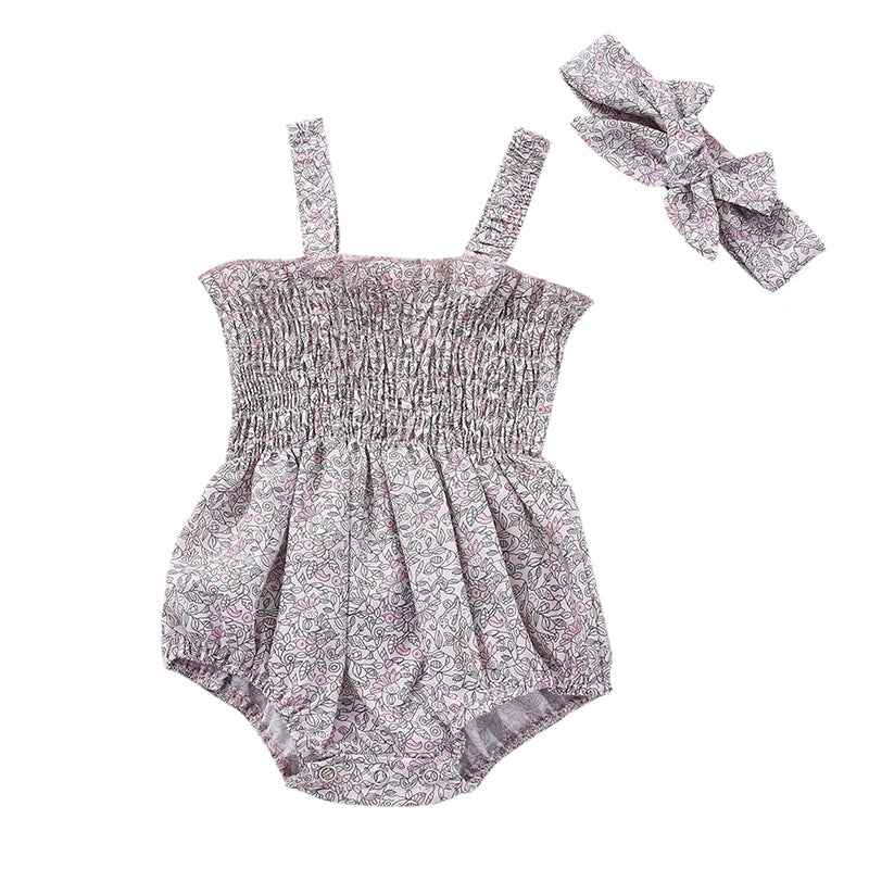 Charming Baby Girl Short Sleeve Romper with Headband Set