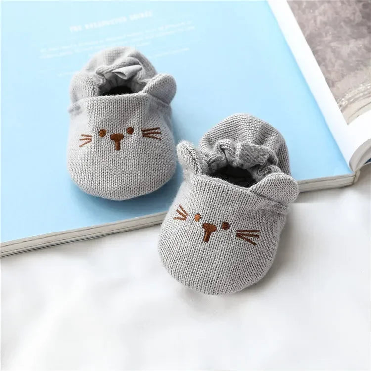 Newborn Baby Crib Shoes Boys Girls Casual First Walker Cute Animal Ear Soft Soles Anti-Slip Toddler Flat Shoes for 0-18 Months