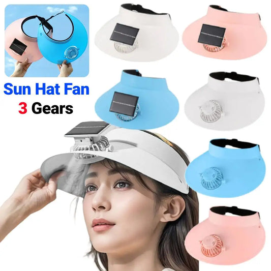 Solar-Powered Sun Visor Hat with Cooling Fan – 3 Speeds