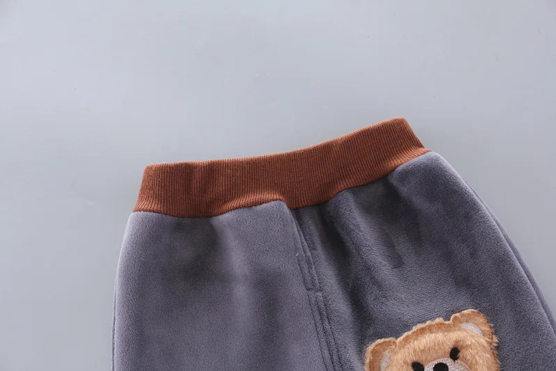 Yellow Autumn Winter Baby Boys Clothes Sets Thick Fleece Cartoon Bear Jacket Vest Pants 3Pcs Cotton Sport Suit For Girls Warm Outfits