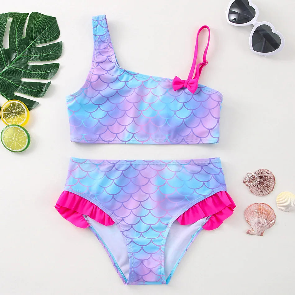 Charming Girls Swimsuits Fish Scale Print