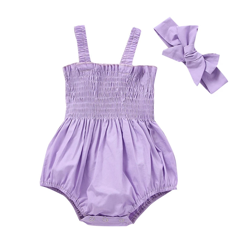 Charming Baby Girl Short Sleeve Romper with Headband Set