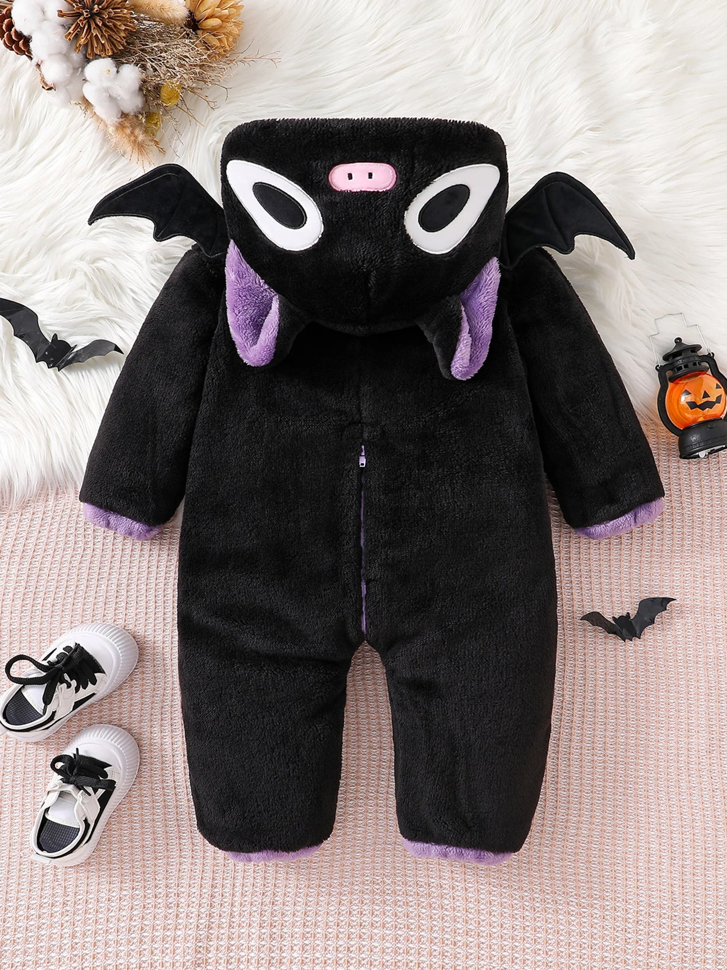 Black Cat Fleece Jumpsuit Costume – Toddler Baby Romper Halloween