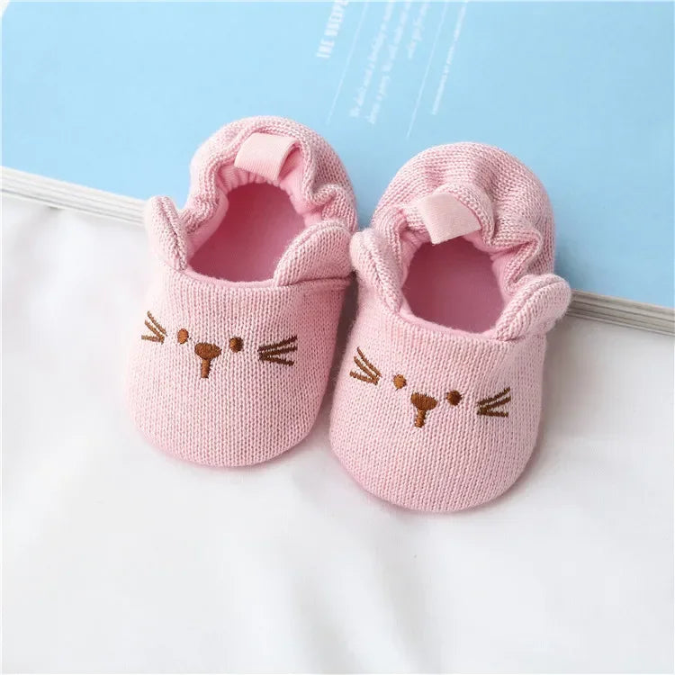 Newborn Baby Crib Shoes Boys Girls Casual First Walker Cute Animal Ear Soft Soles Anti-Slip Toddler Flat Shoes for 0-18 Months