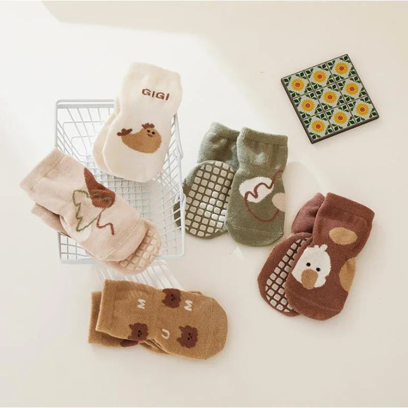 Autumn Winter  Socks Babies Non-slip Floor Sock Cartoon Bear Duck Cotton Print Newborn Toddler Accessories