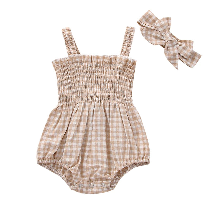 Charming Baby Girl Short Sleeve Romper with Headband Set