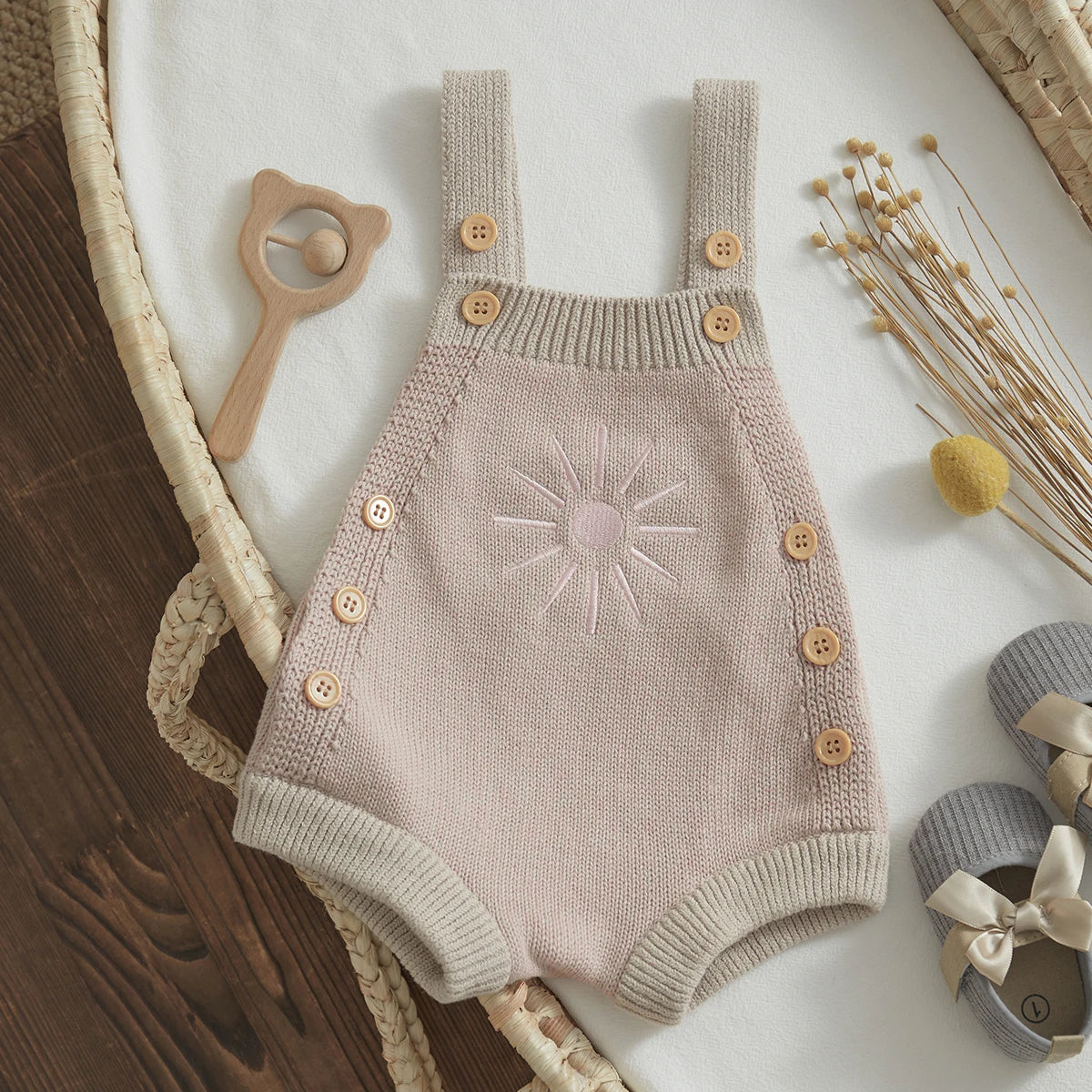 Adorable Pink Knitted Romper for Babies – Soft & Stylish