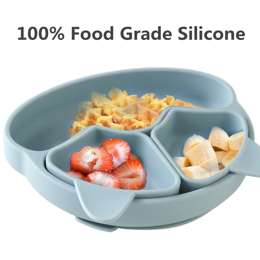 Silicone Baby Plate with Suction + 2 Small Bowls