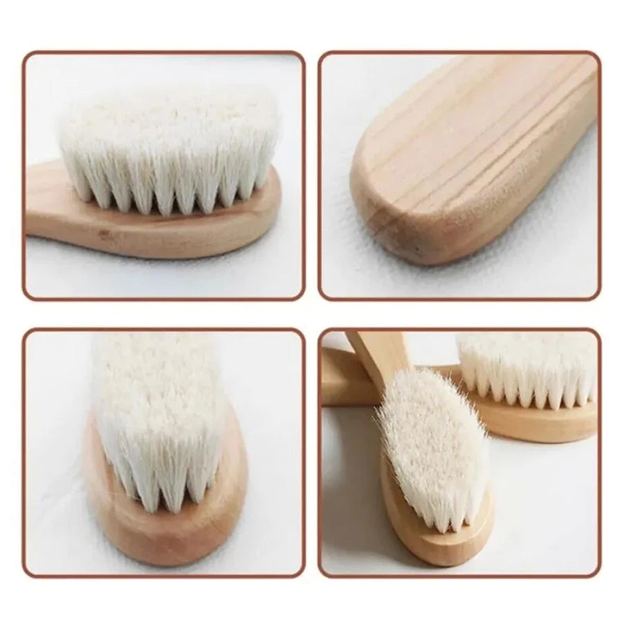 2pcs Baby Comb Set Baby Care Hair Brush Beech Soft Wool Wood Comb Newborn