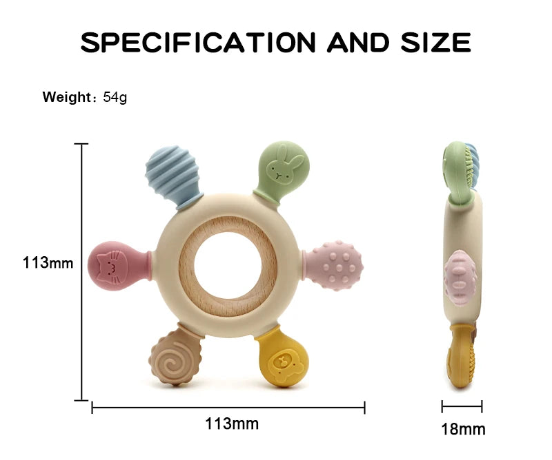 Color Kids Silicone Baby Toys Rudder Shape Wooden Ring Teether Toys Infant Chewing Nursing Toy Newborn Molar Baby Accessories