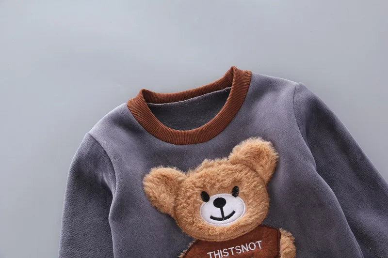 Yellow Autumn Winter Baby Boys Clothes Sets Thick Fleece Cartoon Bear Jacket Vest Pants 3Pcs Cotton Sport Suit For Girls Warm Outfits
