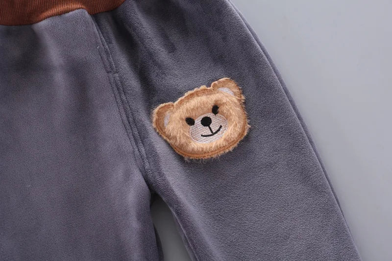 Yellow Autumn Winter Baby Boys Clothes Sets Thick Fleece Cartoon Bear Jacket Vest Pants 3Pcs Cotton Sport Suit For Girls Warm Outfits