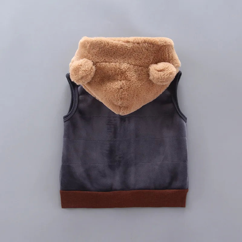 Yellow Autumn Winter Baby Boys Clothes Sets Thick Fleece Cartoon Bear Jacket Vest Pants 3Pcs Cotton Sport Suit For Girls Warm Outfits