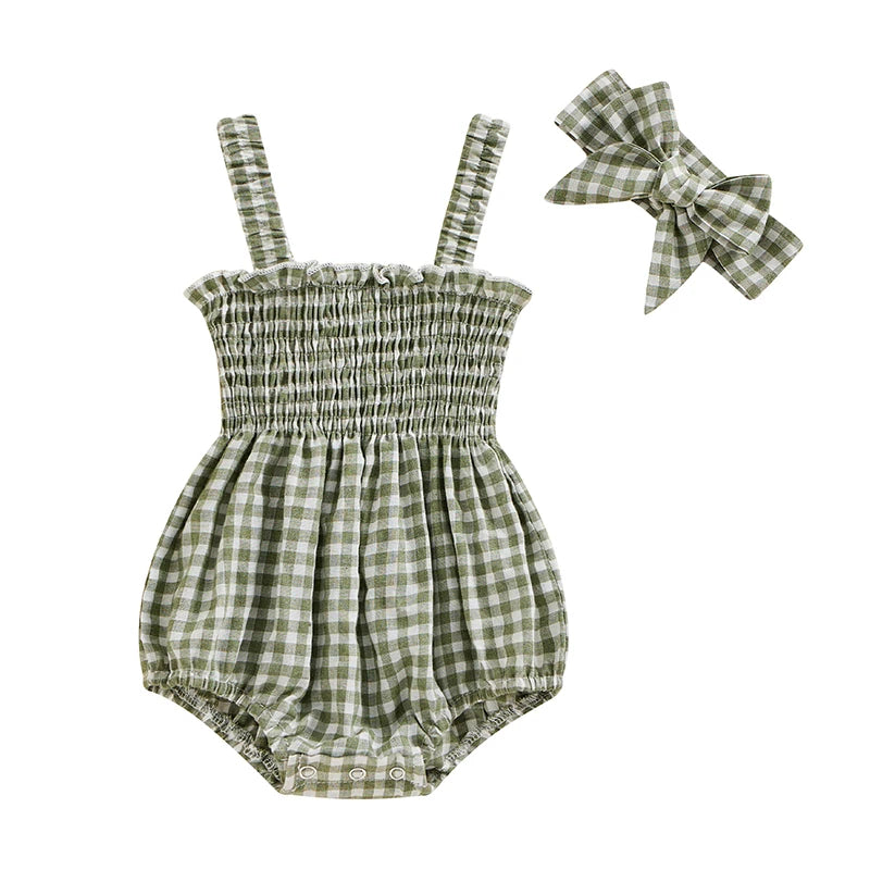 Charming Baby Girl Short Sleeve Romper with Headband Set