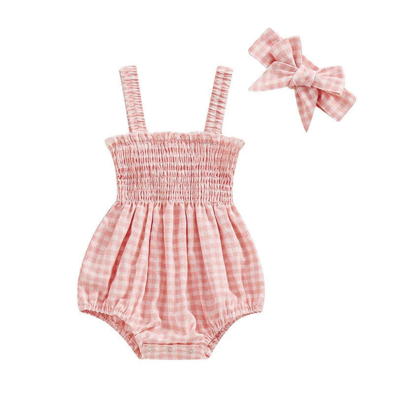 Charming Baby Girl Short Sleeve Romper with Headband Set