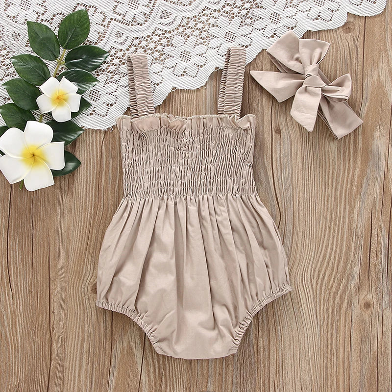 Charming Baby Girl Short Sleeve Romper with Headband Set