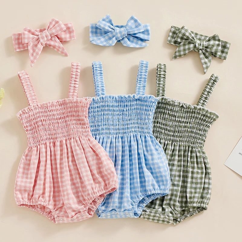 Charming Baby Girl Short Sleeve Romper with Headband Set