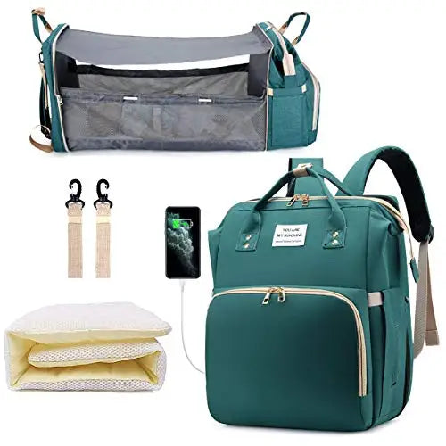 3 in 1 Diaper Bag Backpack with Crib & Mosquito Net