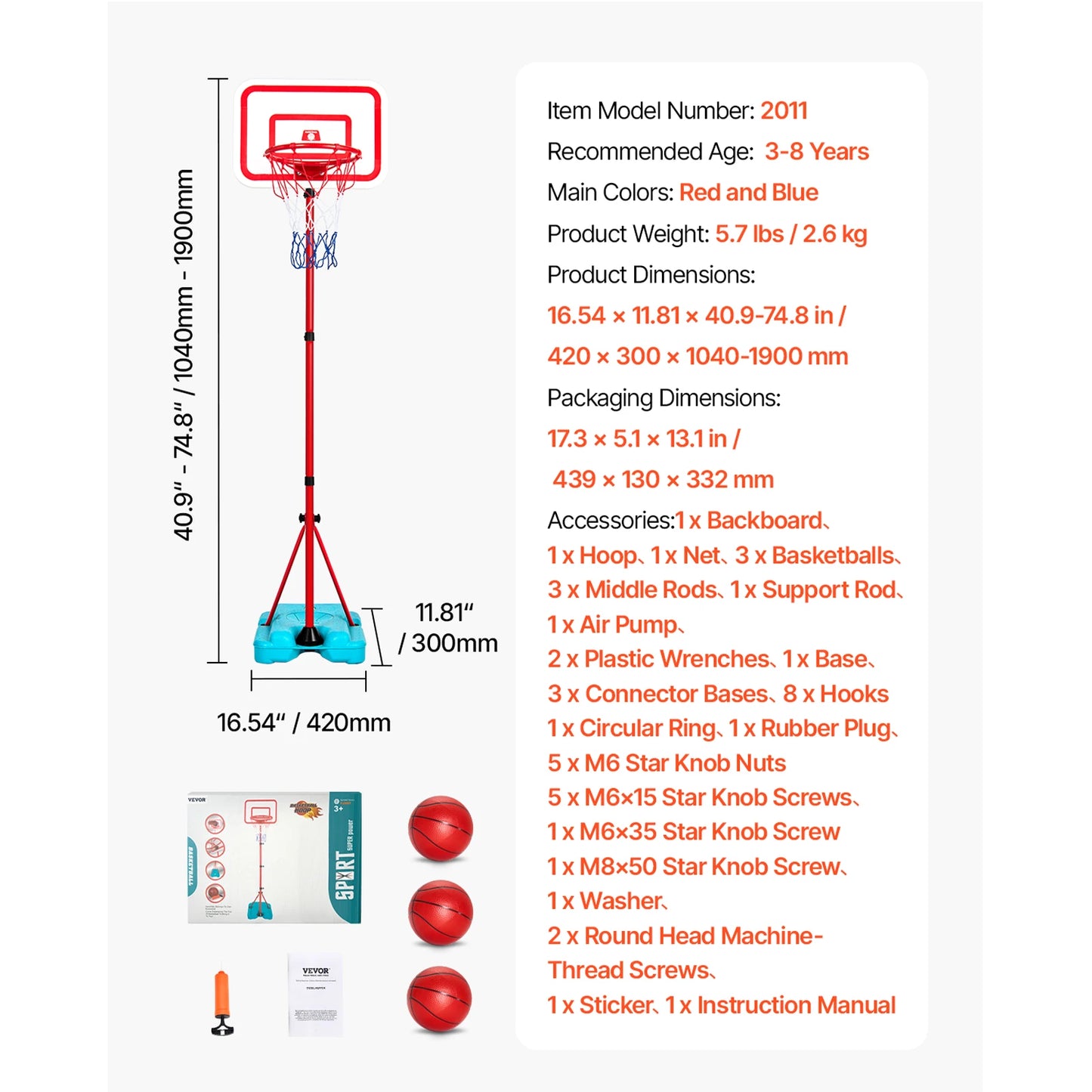 Adjustable Basketball Hoop for Kids