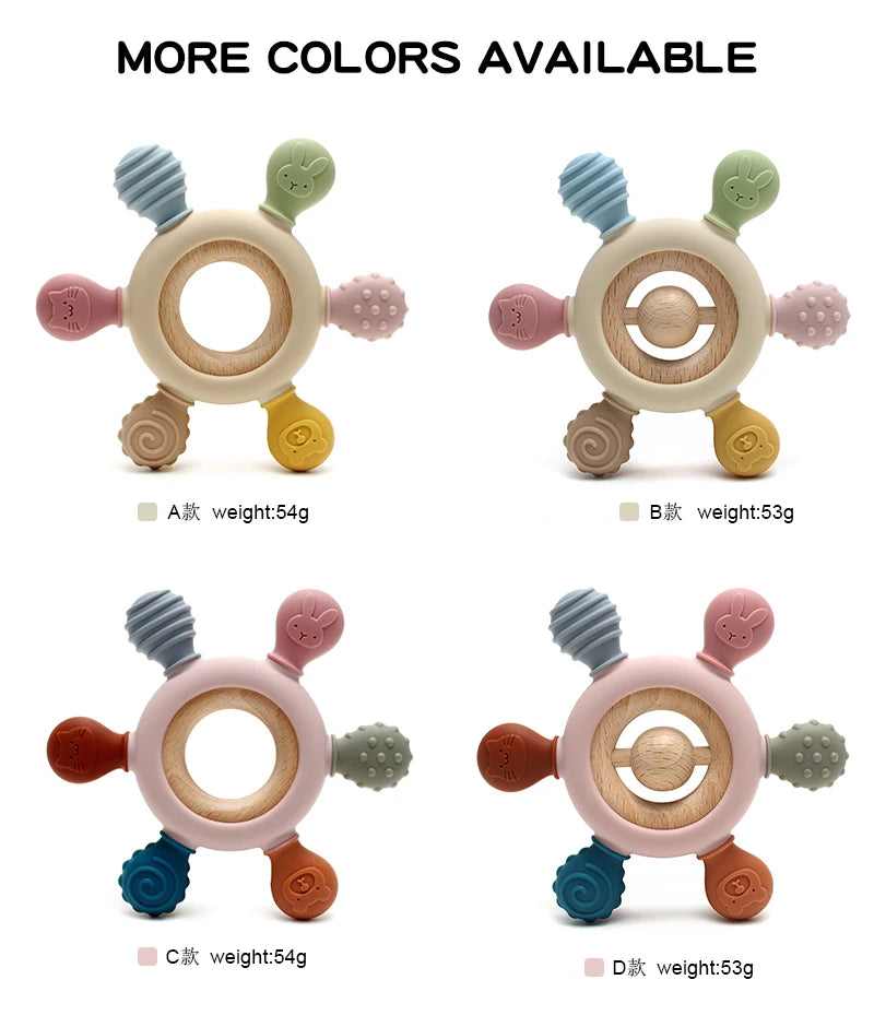 Color Kids Silicone Baby Toys Rudder Shape Wooden Ring Teether Toys Infant Chewing Nursing Toy Newborn Molar Baby Accessories