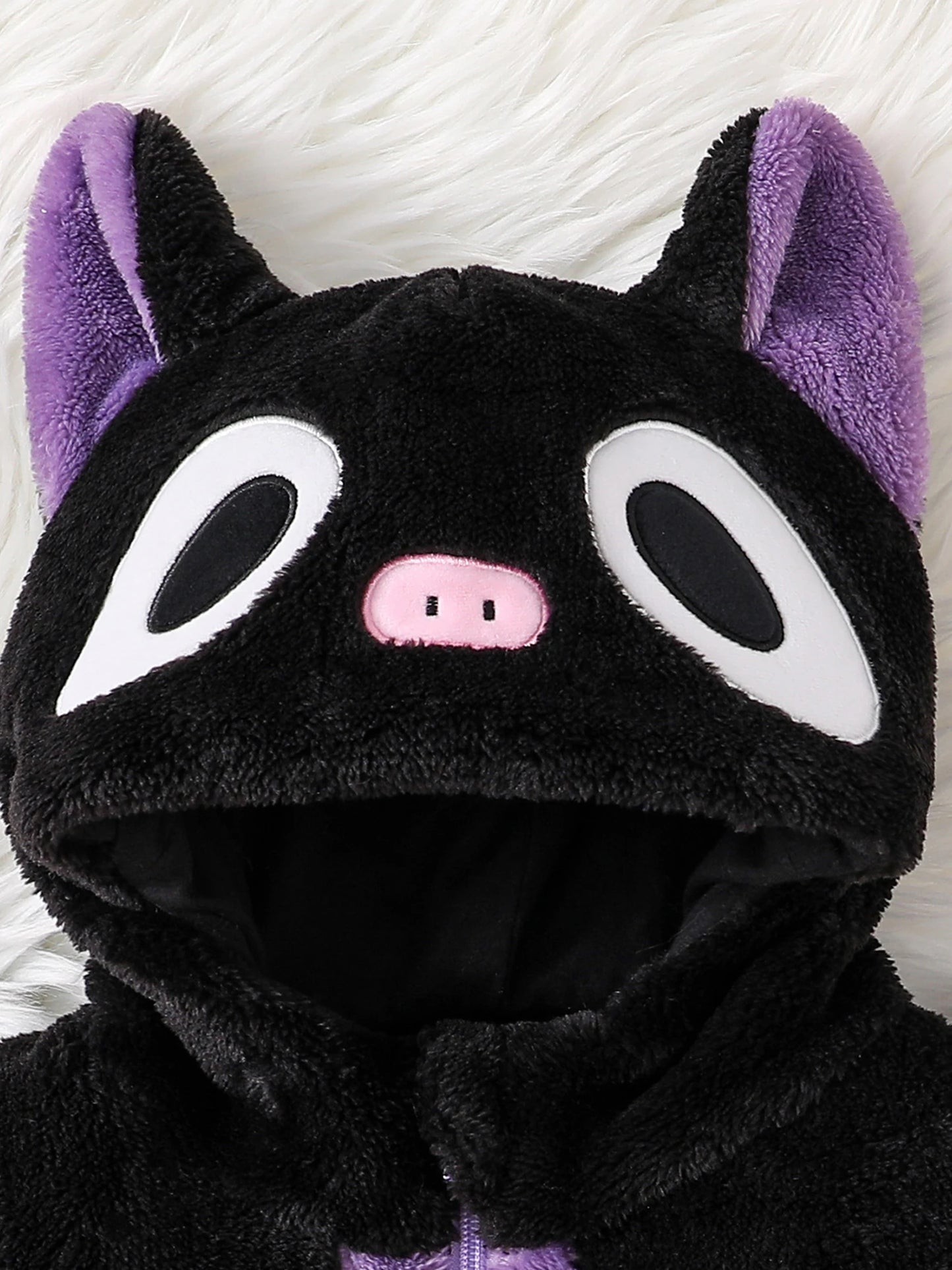 Black Cat Fleece Jumpsuit Costume – Toddler Baby Romper Halloween