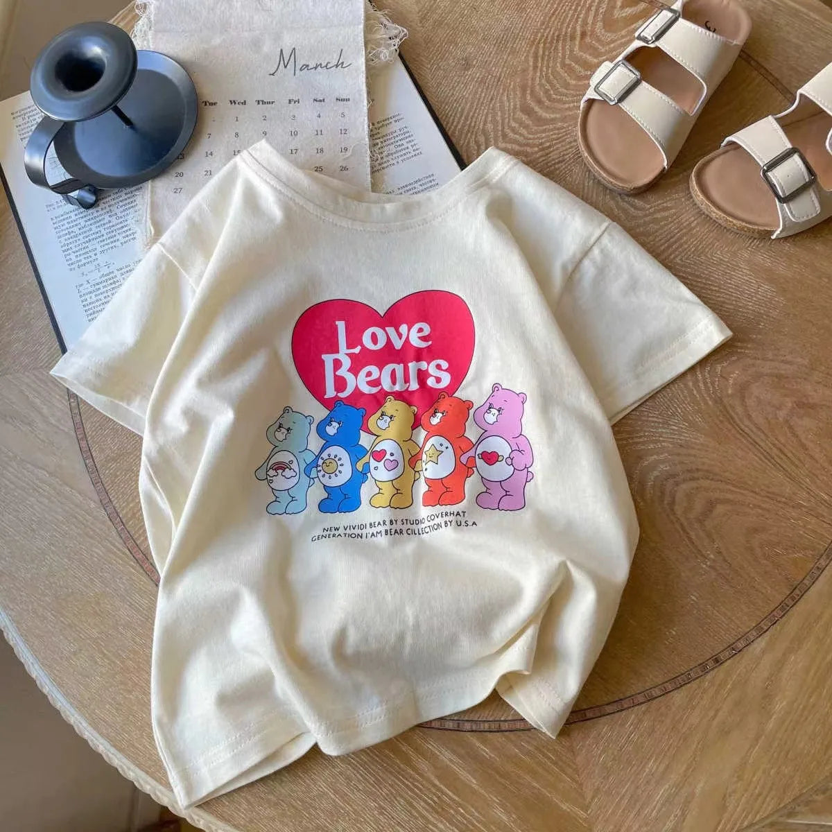 Adorable Round Neck T-Shirts with Cute Bear Prints