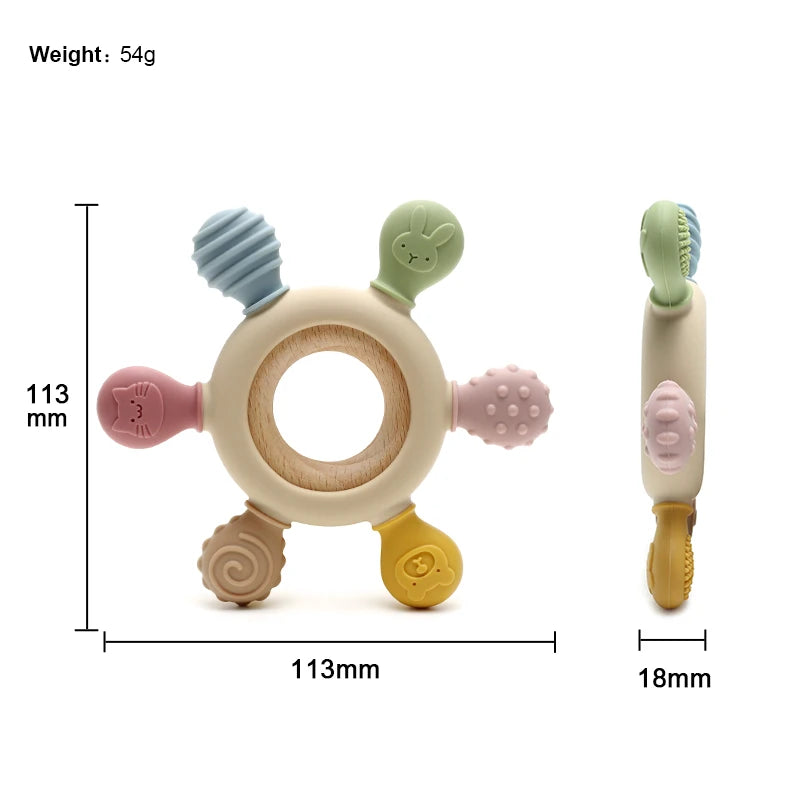 Color Kids Silicone Baby Toys Rudder Shape Wooden Ring Teether Toys Infant Chewing Nursing Toy Newborn Molar Baby Accessories