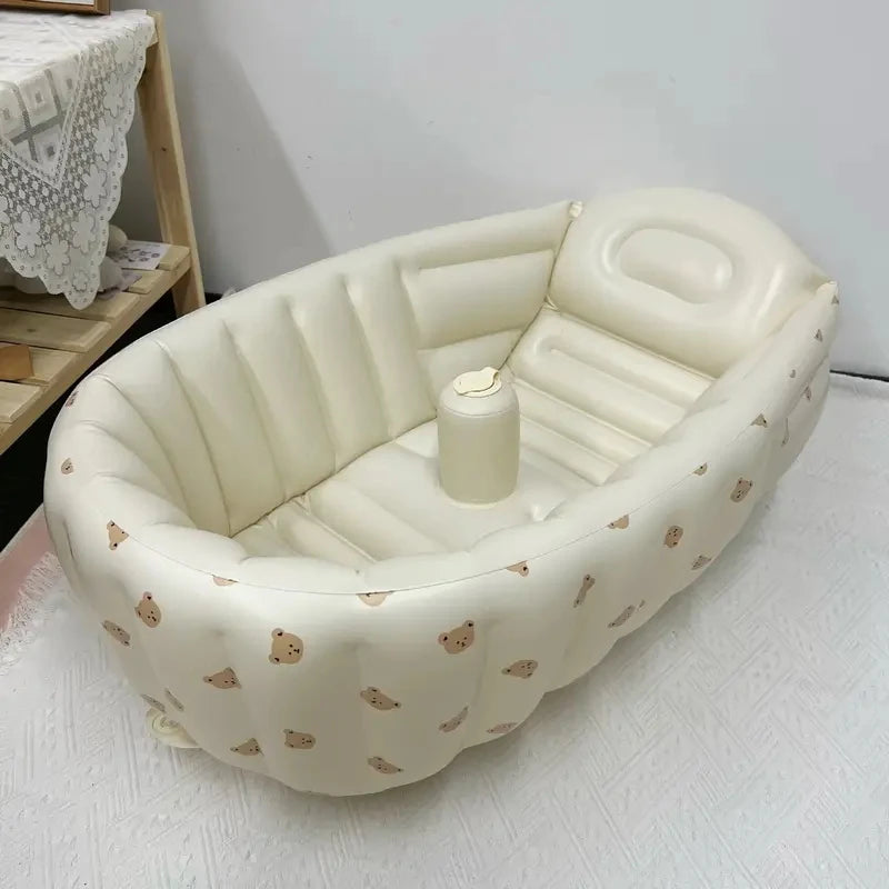 Cute Inflatable Baby Bathtub with Headrest & Stopper