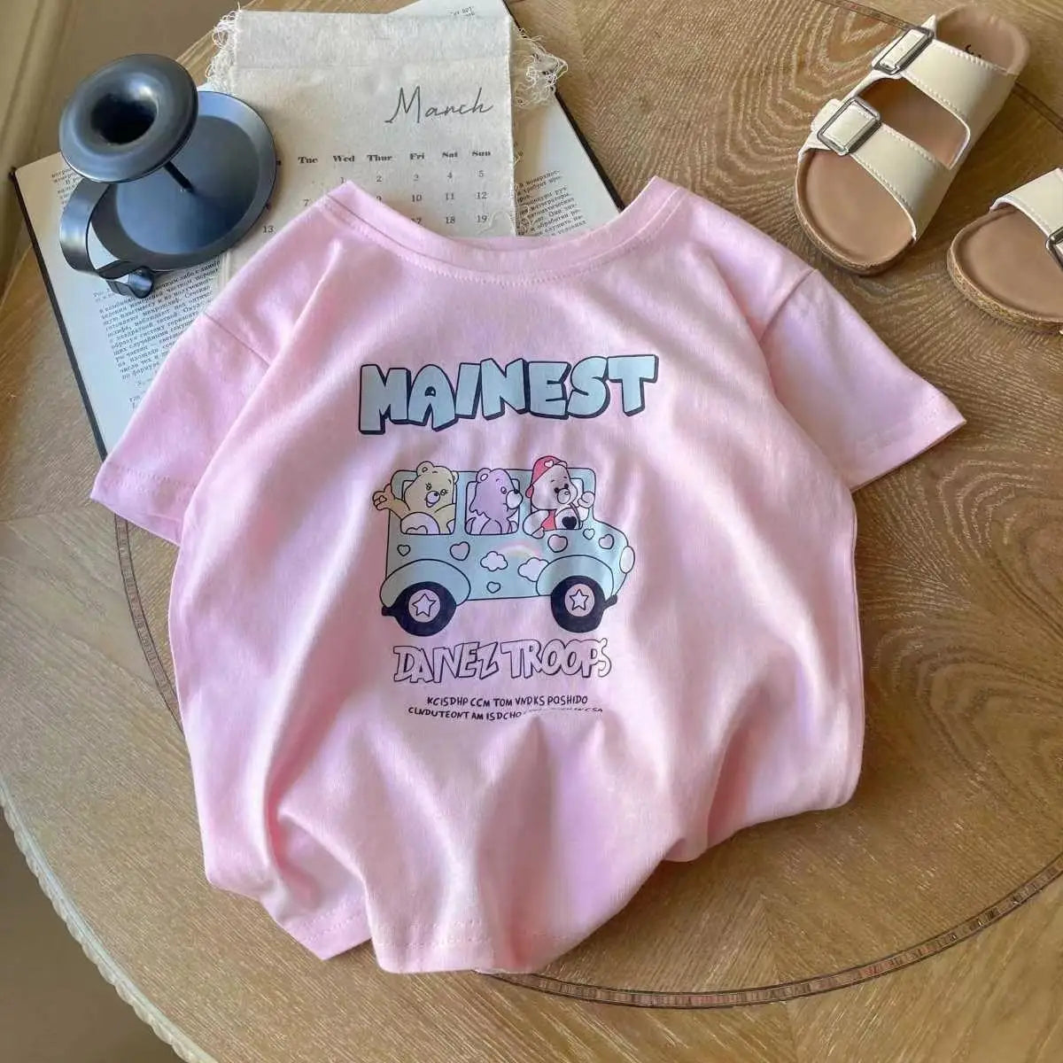 Adorable Round Neck T-Shirts with Cute Bear Prints