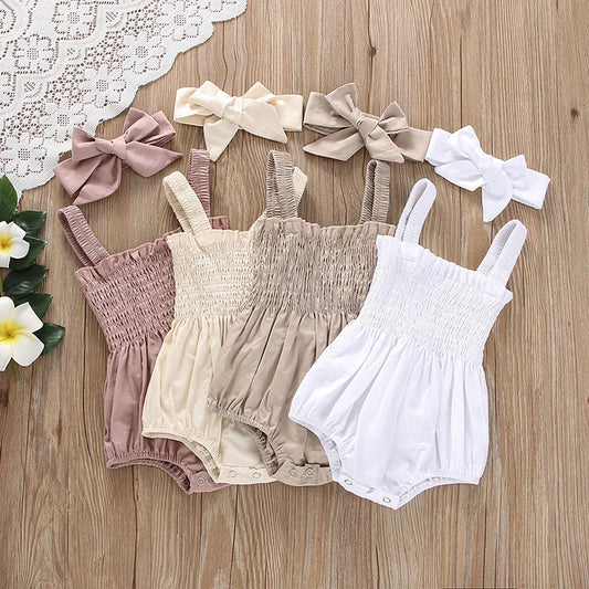 Charming Baby Girl Short Sleeve Romper with Headband Set