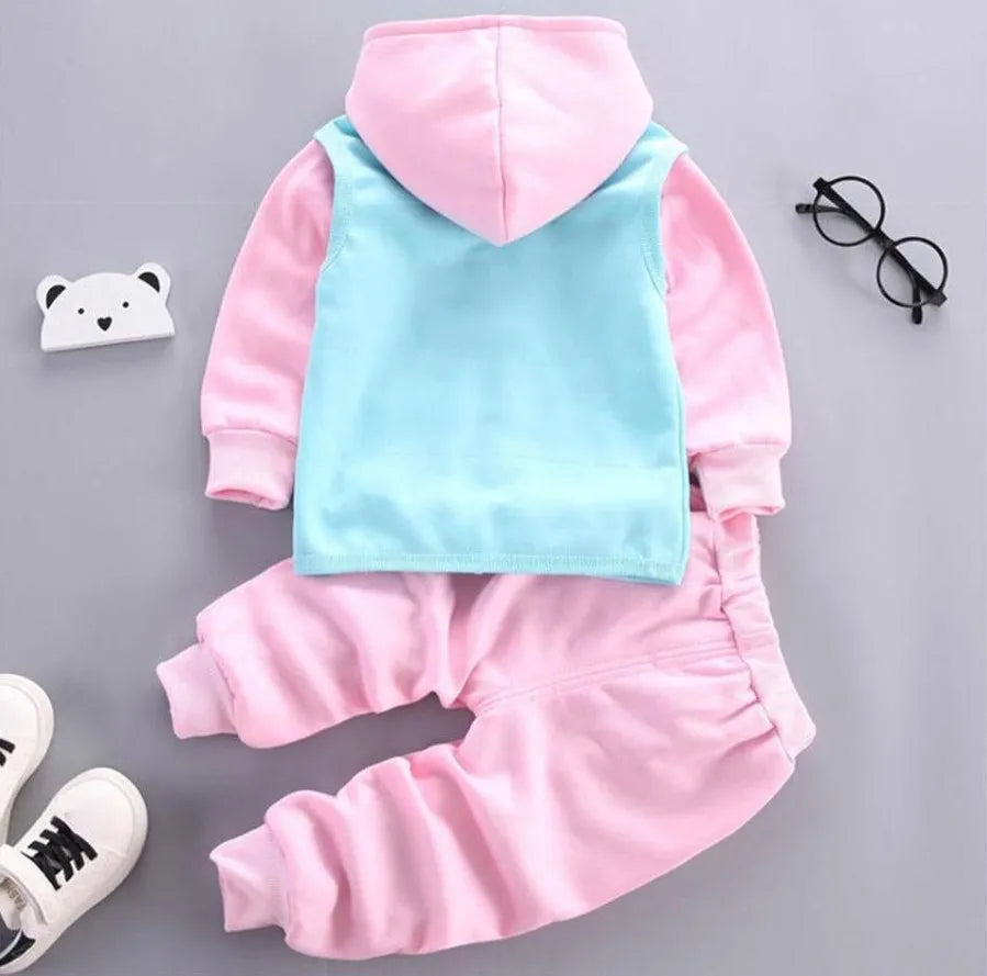 Yellow Autumn Winter Baby Boys Clothes Sets Thick Fleece Cartoon Bear Jacket Vest Pants 3Pcs Cotton Sport Suit For Girls Warm Outfits