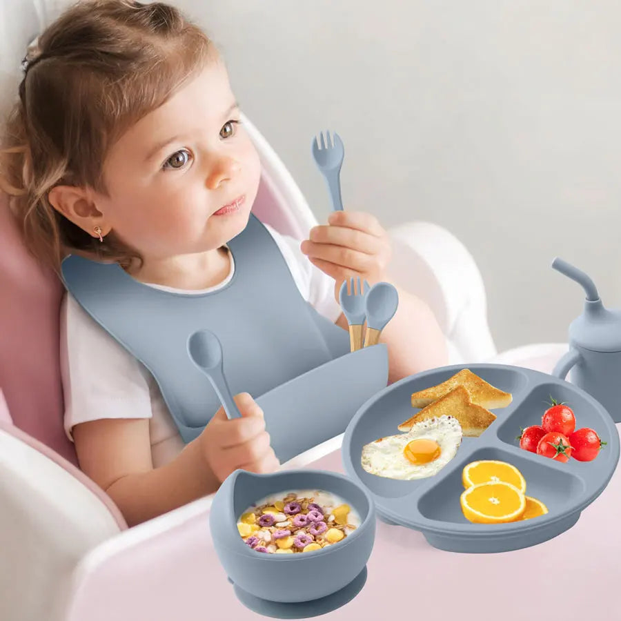 8PCS Set Baby Feeding Silicone Set