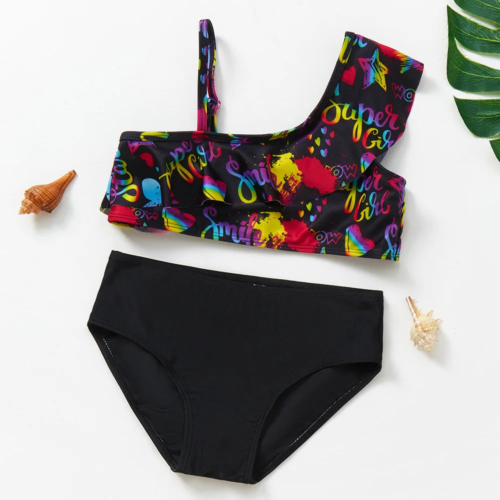 Charming Girls Swimsuits Fish Scale Print