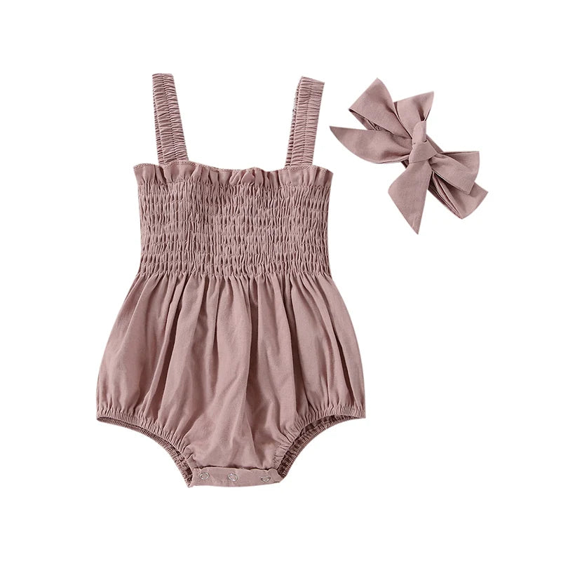 Charming Baby Girl Short Sleeve Romper with Headband Set