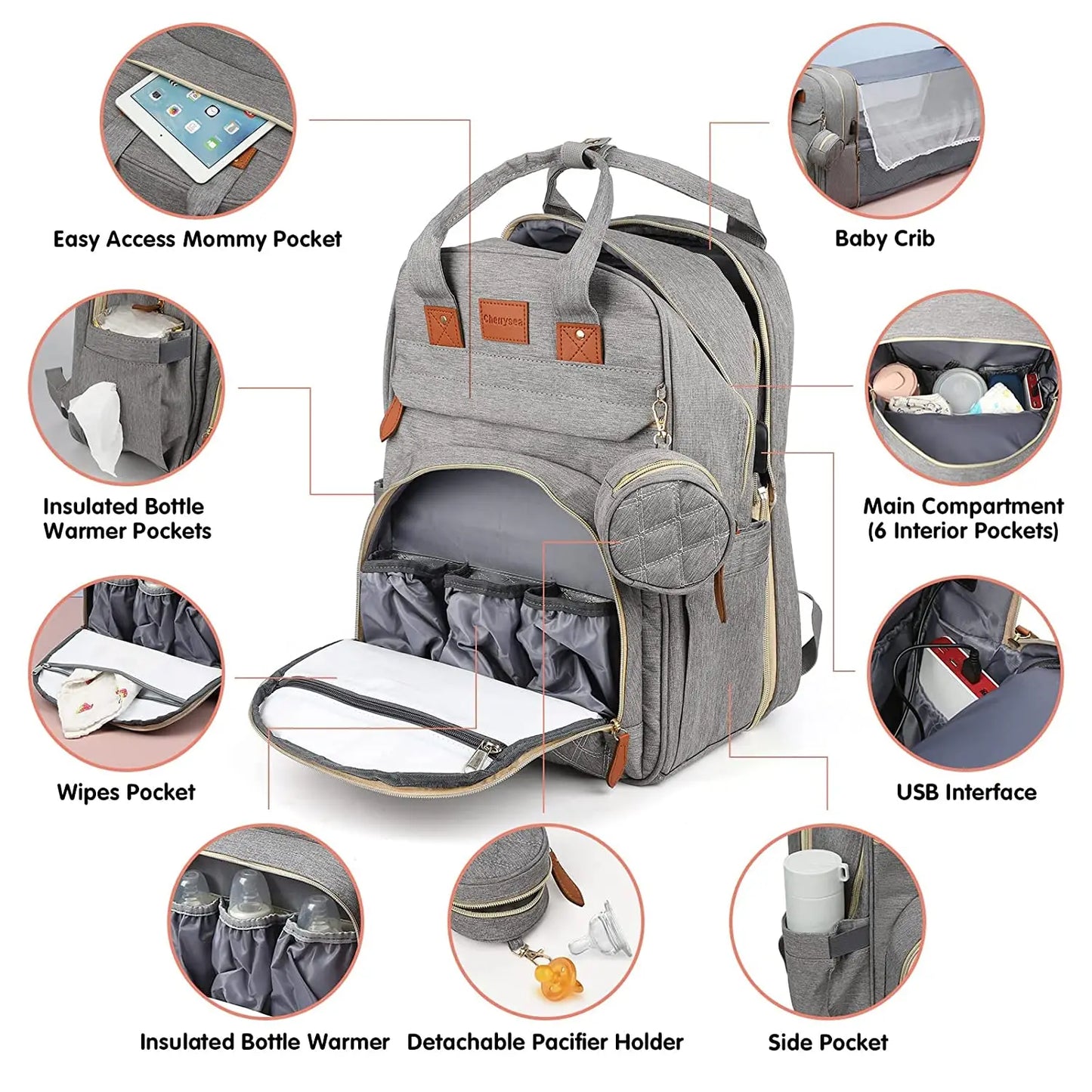 3 in 1 Diaper Bag Backpack with Crib & Mosquito Net